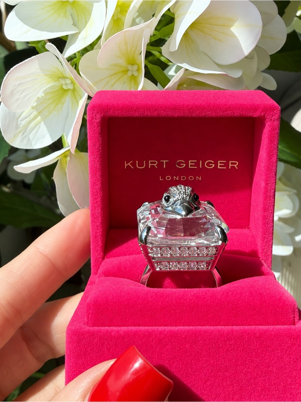 Kurt Geiger Clear Crystal Shield Eagle Head Ring with Silver Accents